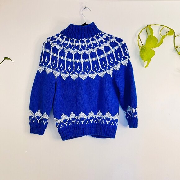 Blue Button Down Handmade Knit Collared Fisherman’s Sweater - XXS - Picture 6 of 9